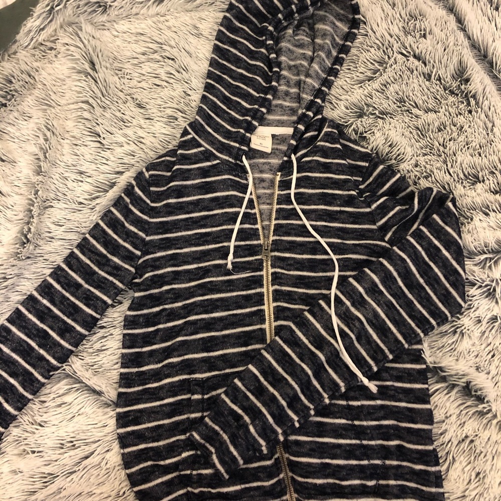 Abercrombie navy & white stripe zip-up jacket (XS)